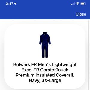 Bulwark FR Navy 3XL Coveralls NWT